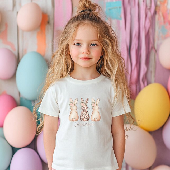 Camiseta Crianças de Páscoa Floral Personalizadas (Personalized Floral Bunny Easter kids T-Shirt)