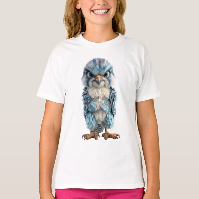 Camiseta Crianças de Pássaro Raptor Azul Irritado (Frente)