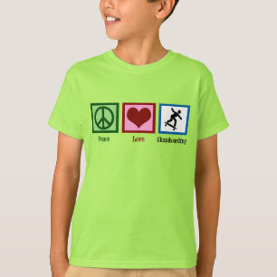 Camiseta Crianças de Skateboard do Peace Love