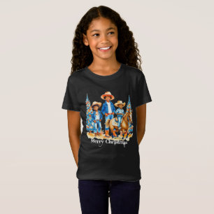 Camiseta Crianças de vaqueiro preto com Feliz de cavalo