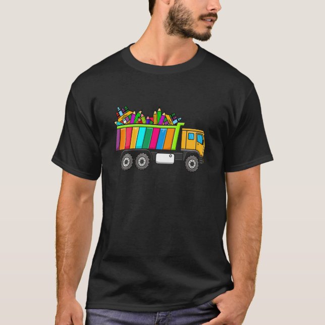 Camiseta Crianças de volta à escola pré K jogam caminhões g (Frente)