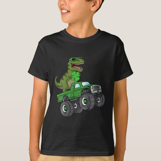 Camiseta Crianças Dia de São Patrício Rex Monster Truck Par (Frente)