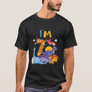 Camiseta Crianças Dino 7 Birthday Boy Eu sou 7 Anos Raparig