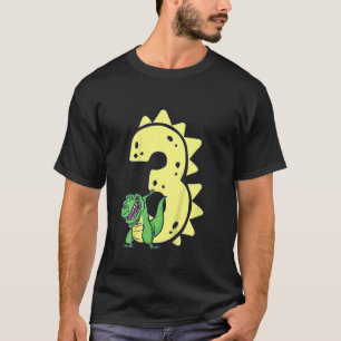 Camiseta Crianças Dinossauro Aniversário De 3 Anos Garoto R
