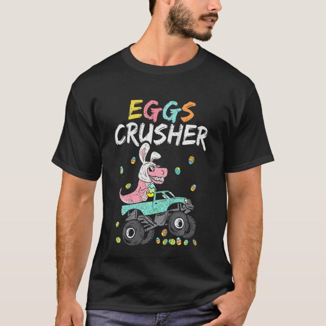 Camiseta Crianças Dinossauro Monstro Caminhão Rex Crushador (Frente)