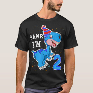 Camiseta Crianças Dinossauro Rawr Eu sou 2 anos segundo ani