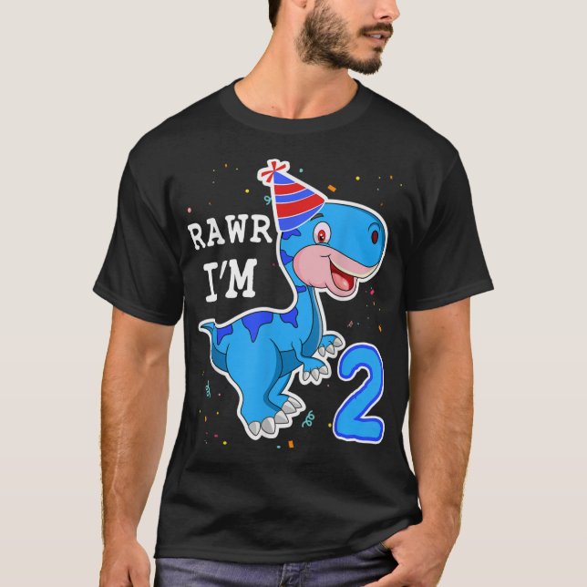 Camiseta Crianças Dinossauro Rawr Eu sou 2 anos segundo ani (Frente)