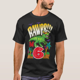 Camiseta Crianças Dinossauro Rawr Eu sou 6 de 6 anos Rex Bo