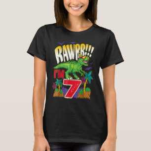 Camiseta Crianças Dinossauro Rawr Eu sou 7 de 7 anos Rex Bo