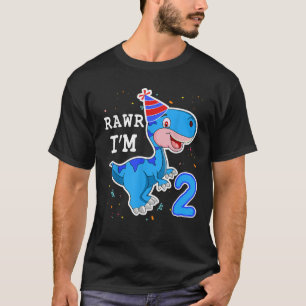 Camiseta Crianças Dinossauro Rawr I m 2 anos segundo aniver