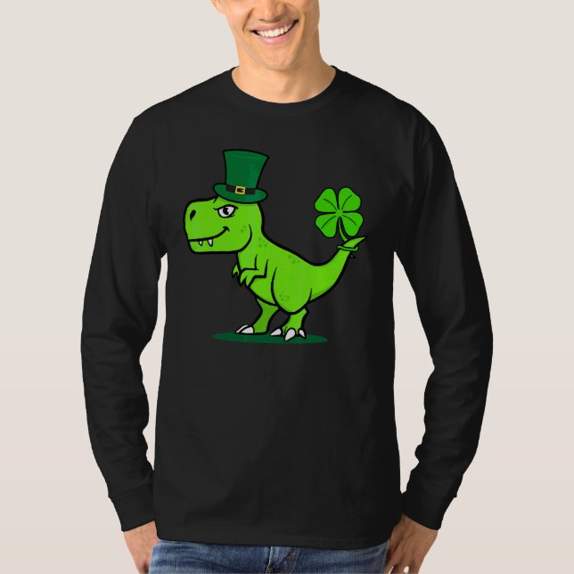 Camiseta Crianças Dinossauro Saint Patrick's Day T Rex Dino (Frente)