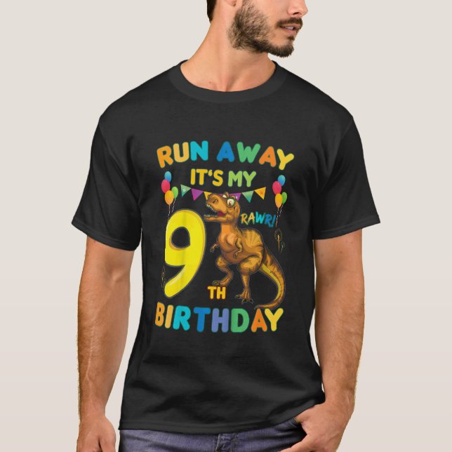 Camiseta Crianças Divertidas 9º aniversário Rex Dinossauro  (Frente)