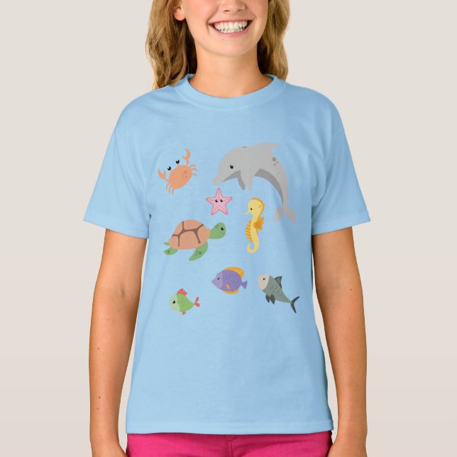 Camiseta Crianças divertidas animais do mar fofinhos de tar (Frente)