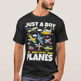Camiseta Crianças Divertidas Apenas Um Menino Que Ama Aviõe