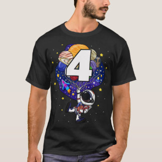 Camiseta Crianças do Astronauta Espacial Exterior 4º Aniver