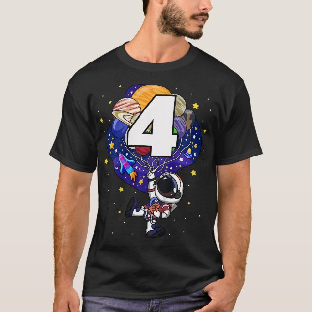 Camiseta Crianças do Astronauta Espacial Exterior 4º Aniver (Frente)