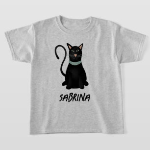 Camiseta Crianças do Dia das Bruxas de Gato Preto e Bonito