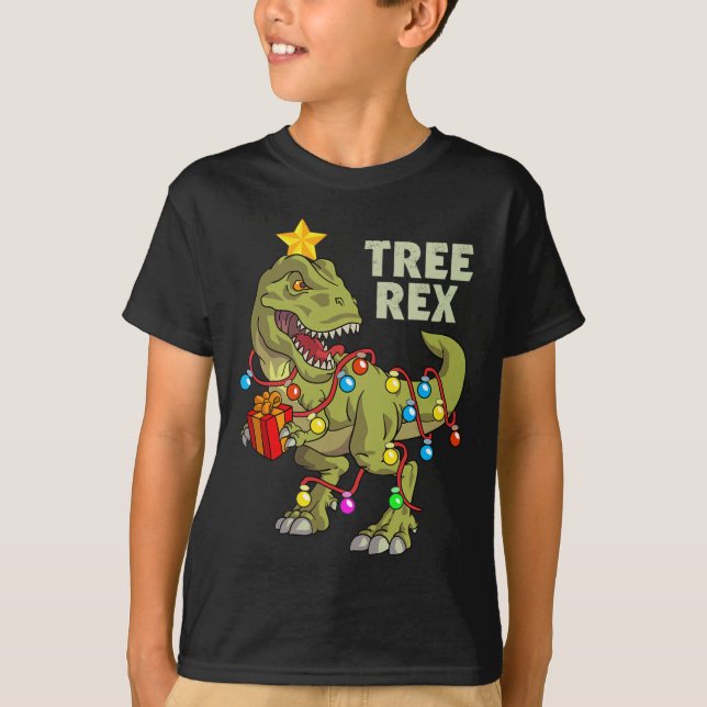 Camiseta Crianças do Dinossauro do Natal Meninos das Luzes  (Frente)