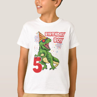 Camiseta Crianças do Dinossauro T-Rex 5 Birthday Boy T-Rex 