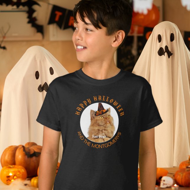 Camiseta Crianças do Festa de Halloween do Gato do Pet Pers (Criador carregado)