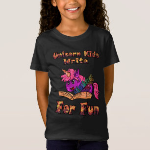 Camiseta Crianças Do Unicórn Escrevem Para Diversão