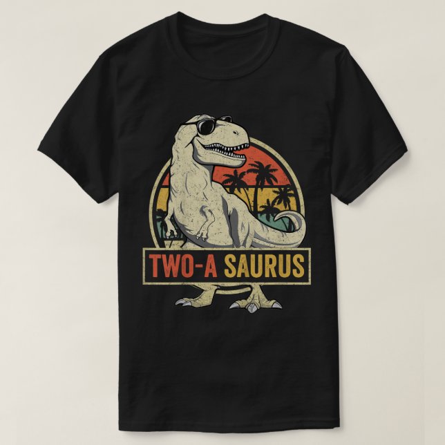 Camiseta Crianças Dois a Saurus Birthday T Rex 2 Anos Dino  (Frente do Design)