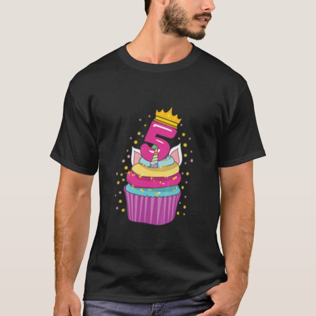 CAMISETA CRIANÇAS DOURADAS COROWN CUPCAKE PINK 5 BIRTHDA (Frente)
