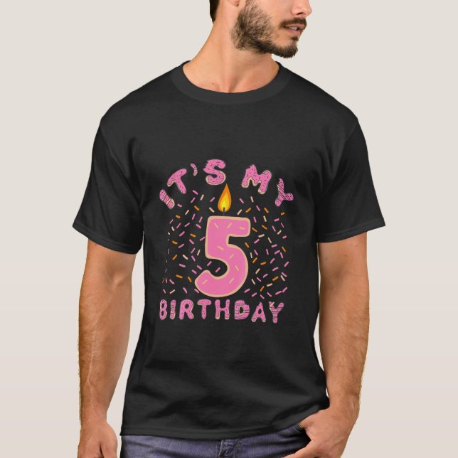 Camiseta Crianças É a minha 5 de Aniversário Rosquinha de 5 (Frente)