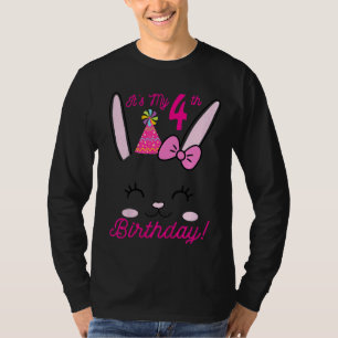 Camiseta Crianças É Meu 4º Aniversário Garota Coelhinha Tem