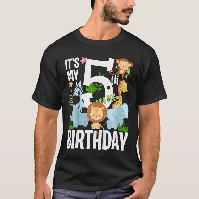 Camiseta Crianças É Meu 5 Aniversário Da Selva Tema Safari  (Frente)