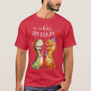 Camiseta Crianças É Meu 6º Aniversário Tema Dino Dinossauro