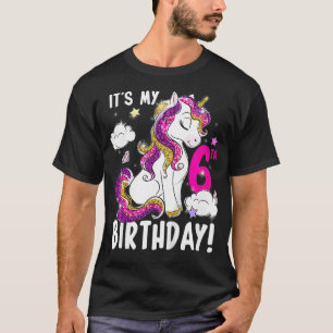 Camiseta Crianças É meu 6 de aniversário Unicórnio