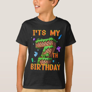 Camiseta Crianças É Meu 7º Aniversário Pixel Gamer Festa Me
