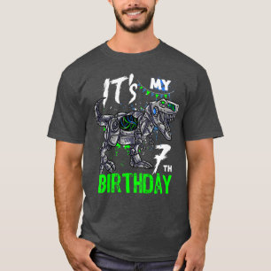 Camiseta Crianças é meu 7 aniversário de 7 anos Dino TRe Bi