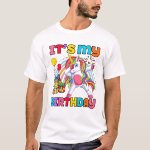 Camiseta Crianças É Meu Aniversário Dabbing Unicórnio Arco-
