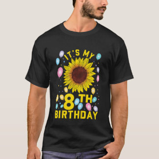Camiseta Crianças É meu oitavo aniversário, girassol de 8 a