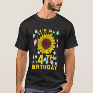 Camiseta Crianças, é meu quarto aniversário, girassol, 4 an