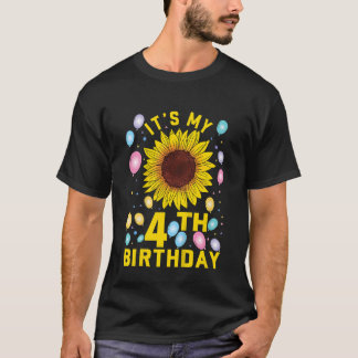Camiseta Crianças, é meu quarto aniversário, girassol, 4 an