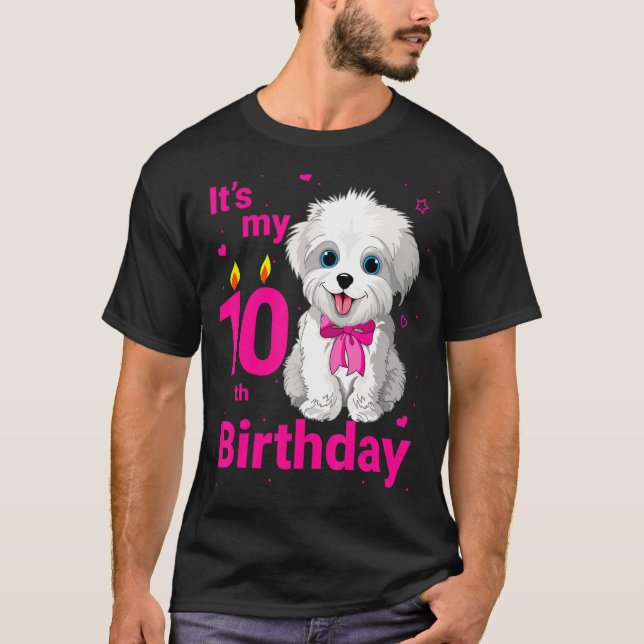 Camiseta Crianças É o meu 10º Cachorro de Aniversário com 1 (Frente)