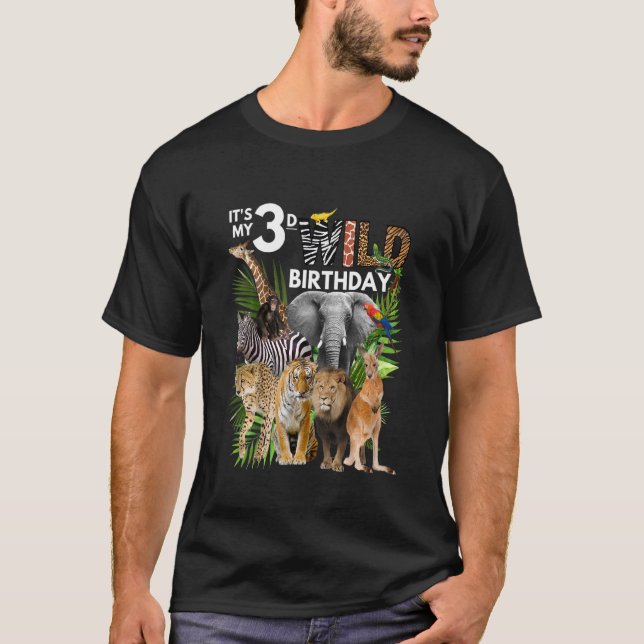 Camiseta Crianças É o meu 3º aniversário selvagem Animais S (Frente)