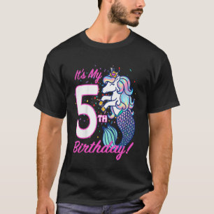 Camiseta Crianças É o meu 5 Mermaid Birthday Unicorn