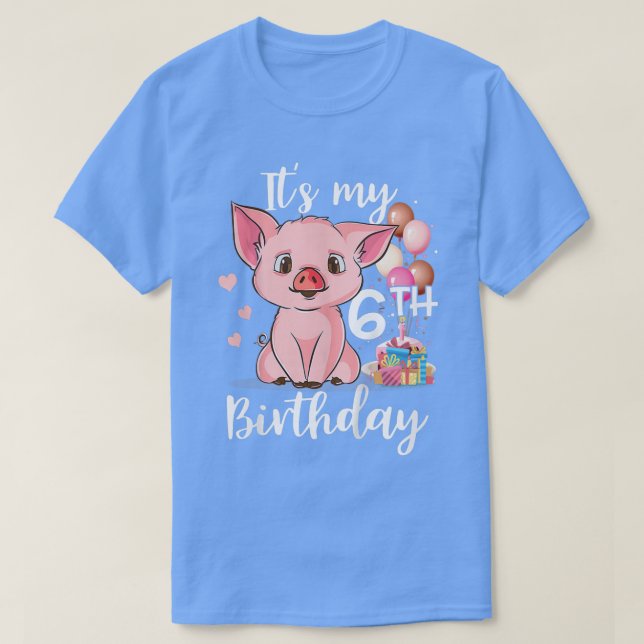 Camiseta Crianças É o meu aniversário de 6 - Porcos Bonitos (Frente do Design)
