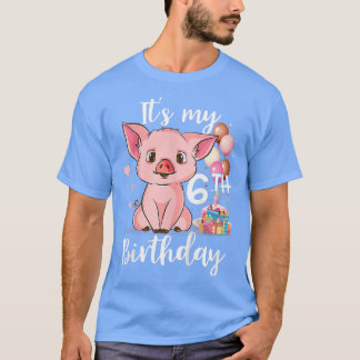 Camiseta Crianças É o meu aniversário de 6 - Porcos Bonitos