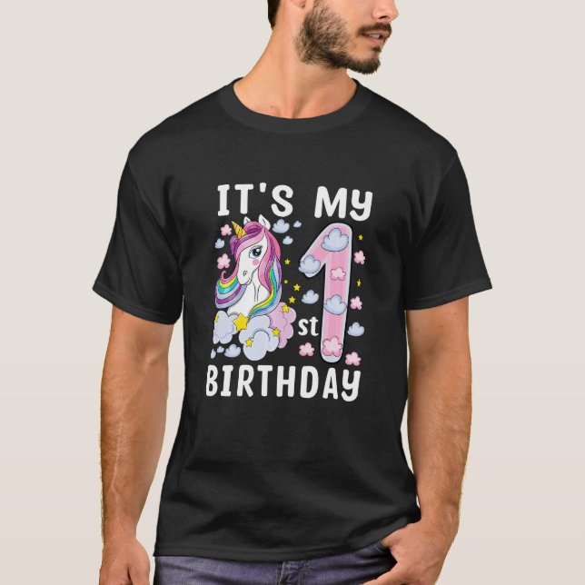 Camiseta Crianças, é o meu primeiro aniversario Unicorn Cri (Frente)