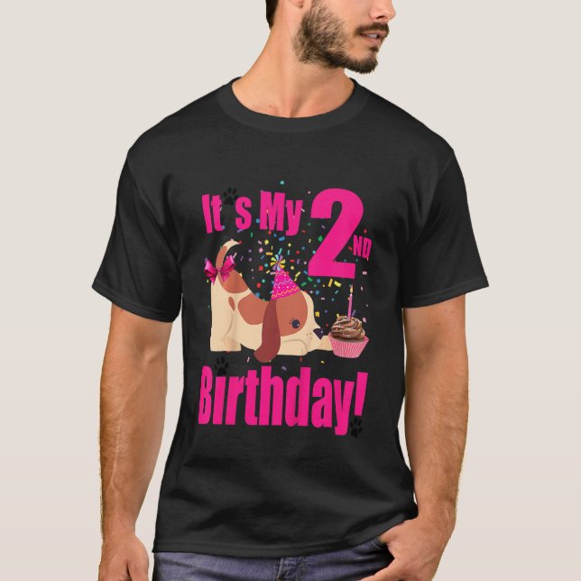 Camiseta Crianças É o meu segundo aniversário Cachorro Tema (Frente)