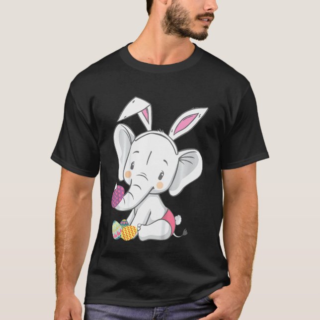 Camiseta Crianças Elefante Coelhinho de Orelha Dia de Pásco (Frente)