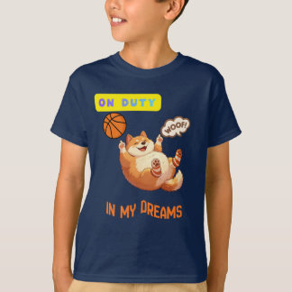 Camiseta Crianças engraçadas basquete cachorro de serviço n