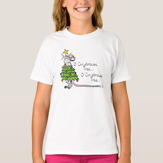 Camiseta Crianças Engraçadas da Árvore de Natal do Rato (Frente)