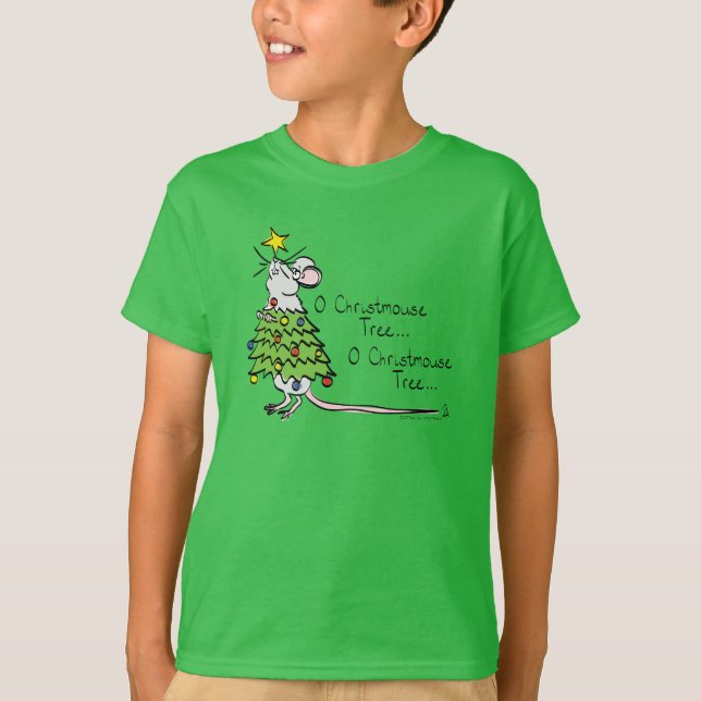 Camiseta Crianças Engraçadas da Árvore de Natal do Rato (Frente)