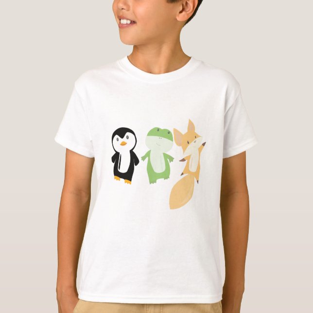 Camiseta Crianças Engraçadas De Sapos De Raposa Pinguim (Frente)